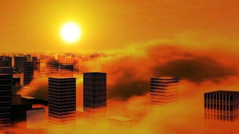 ocaso sobre ciudad